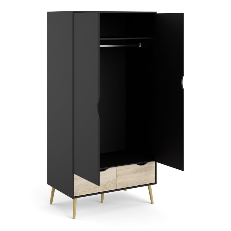 Furniture To Go Oslo 2 Doors 2 Drawers Wardrobe Black & Oak