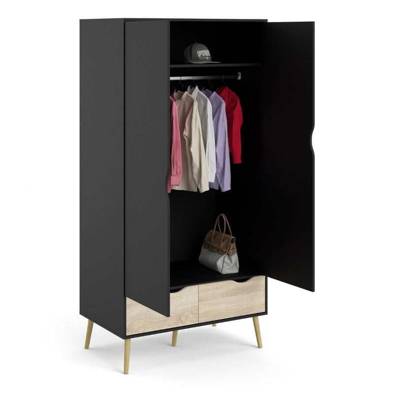 Furniture To Go Oslo 2 Doors 2 Drawers Wardrobe Black & Oak