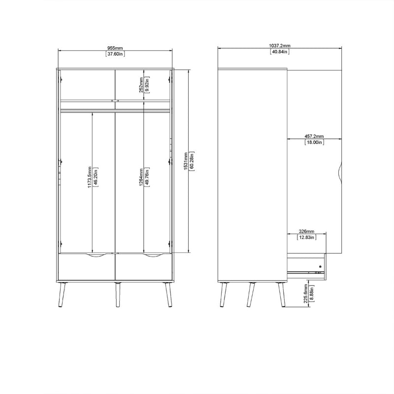 Furniture To Go Oslo 2 Doors 2 Drawers Wardrobe Black & Oak