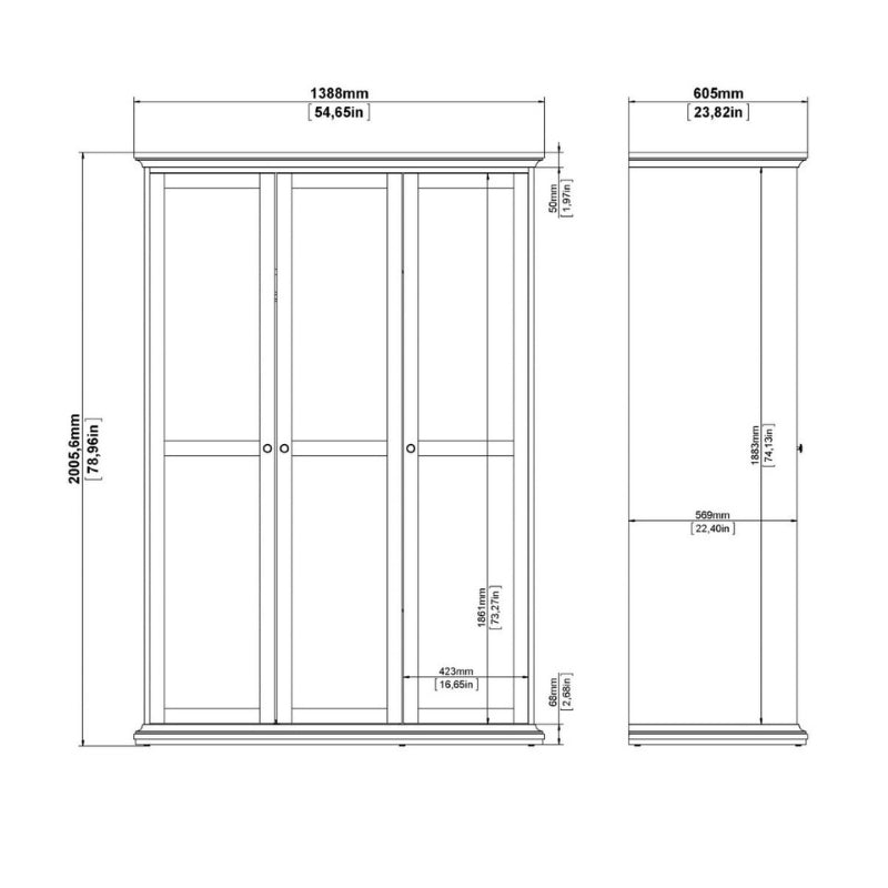 Furniture To Go Paris 3 Door Wardrobe Matte Grey