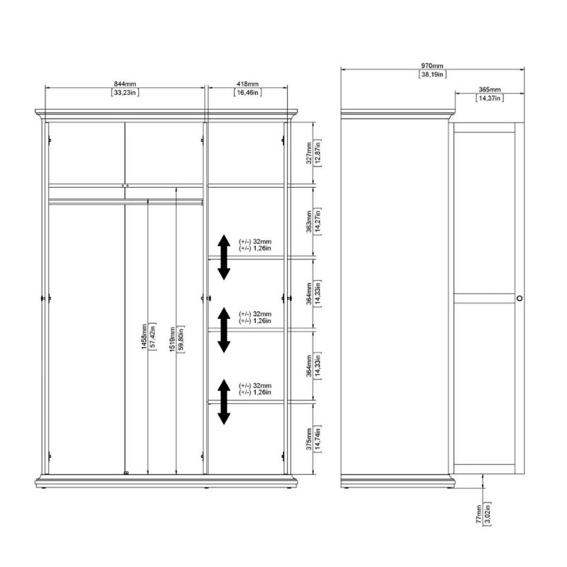 Furniture To Go Paris 3 Door Wardrobe Matte Grey