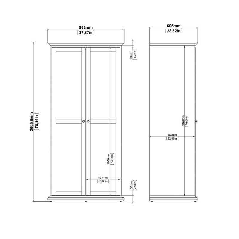 Furniture To Go Paris 2 Door Wardrobe White