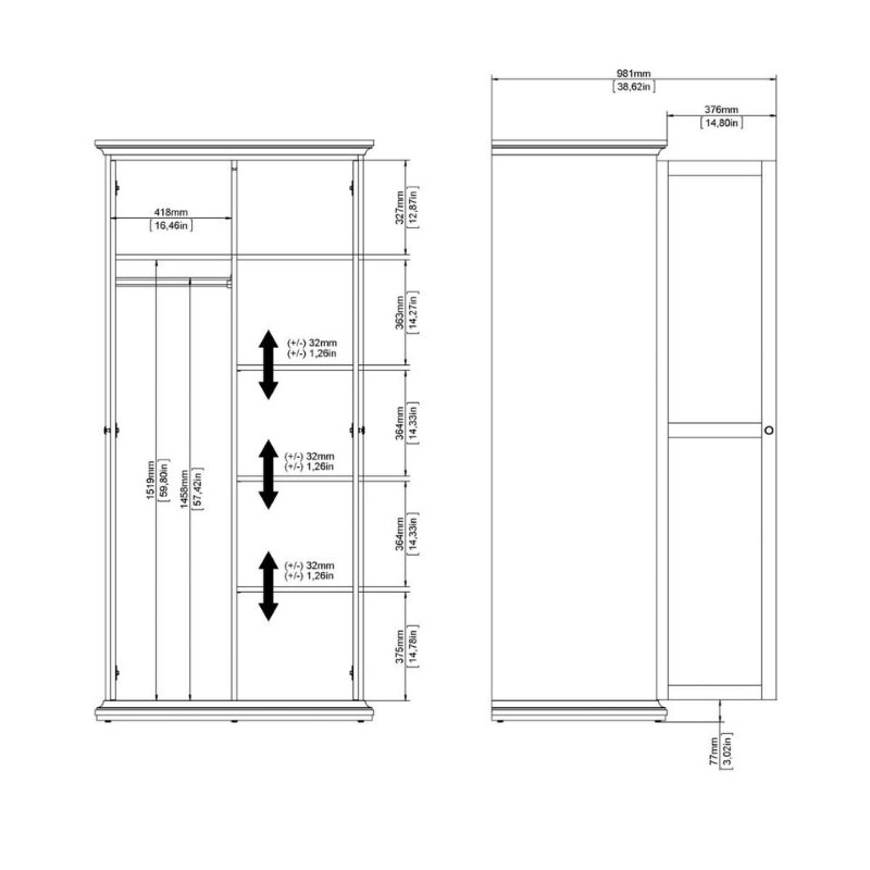 Furniture To Go Paris 2 Door Wardrobe White