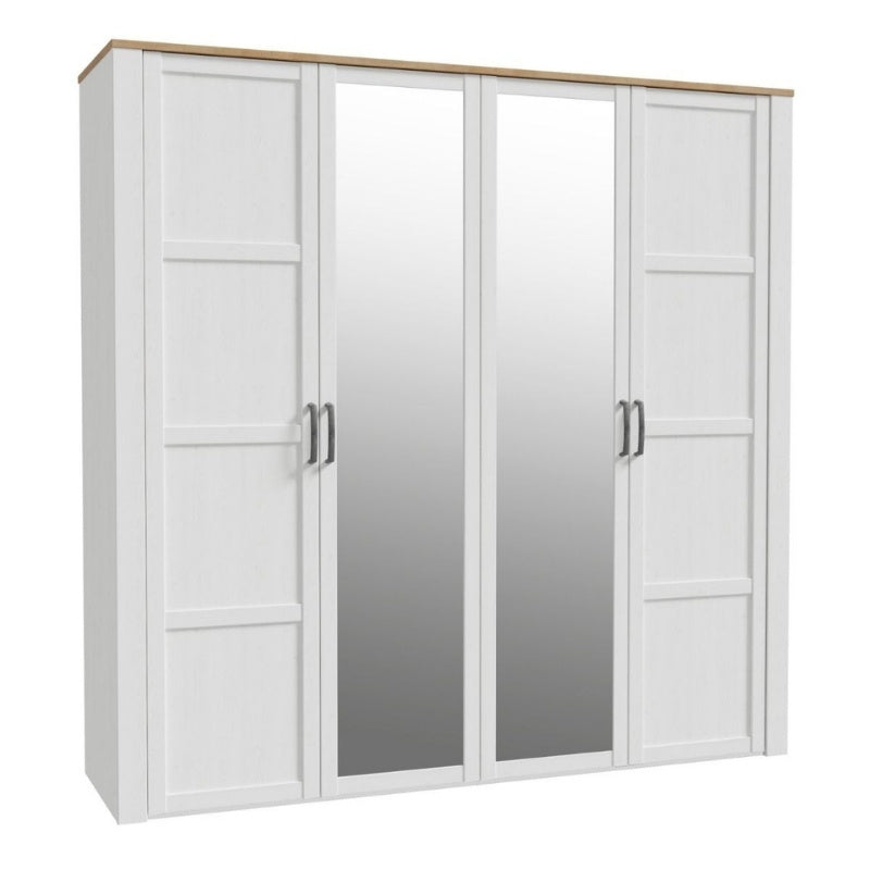Furniture To Go Bohol 2 Door 2 Mirrored Door Wardrobe White & Riviera Oak