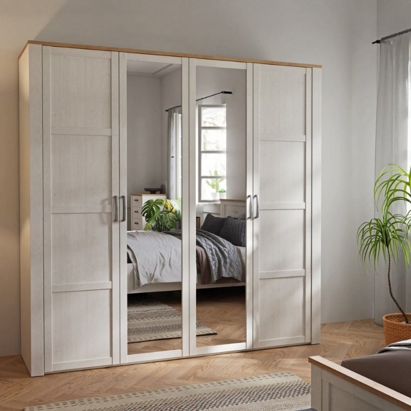 Furniture To Go Bohol 2 Door 2 Mirrored Door Wardrobe White & Riviera Oak