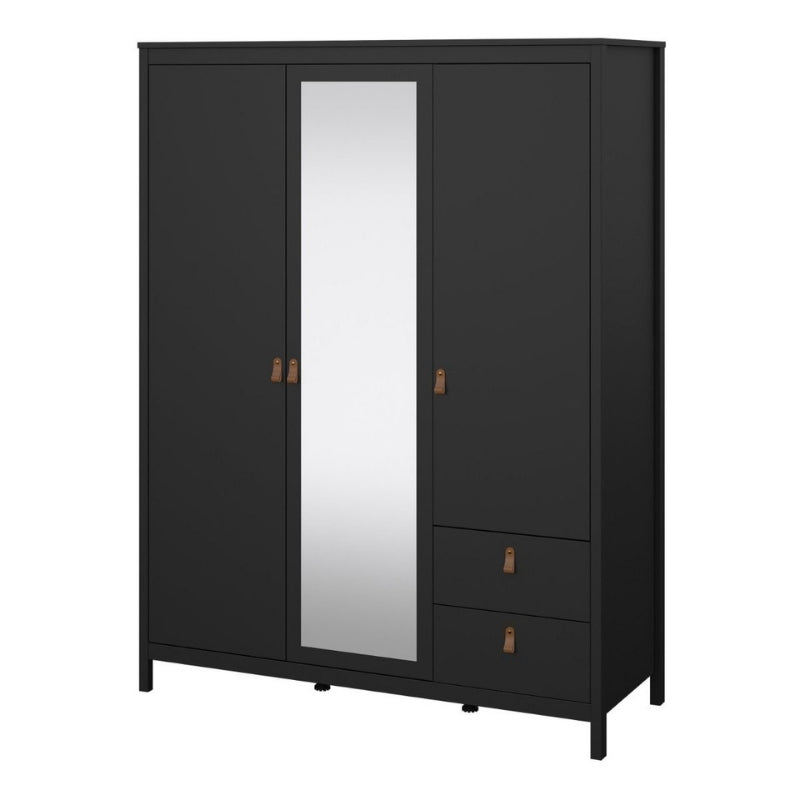 Furniture To Go Barcelona 2 Doors 1 Mirror Door 2 Drawers Wardrobe Matte Black