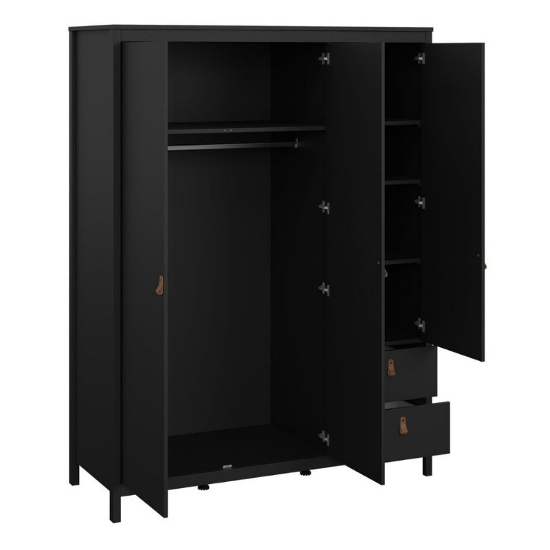 Furniture To Go Barcelona 2 Doors 1 Mirror Door 2 Drawers Wardrobe Matte Black