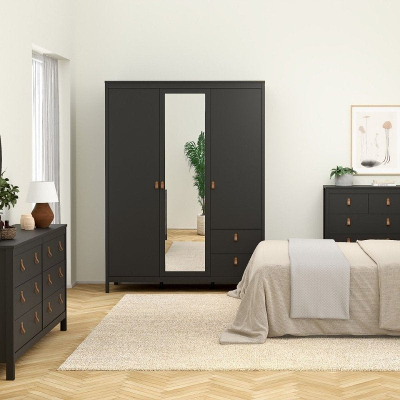 Furniture To Go Barcelona 2 Doors 1 Mirror Door 2 Drawers Wardrobe Matte Black