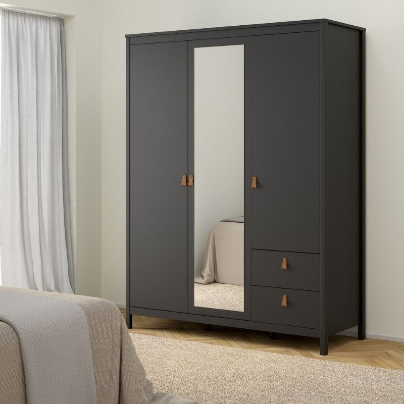 Furniture To Go Barcelona 2 Doors 1 Mirror Door 2 Drawers Wardrobe Matte Black