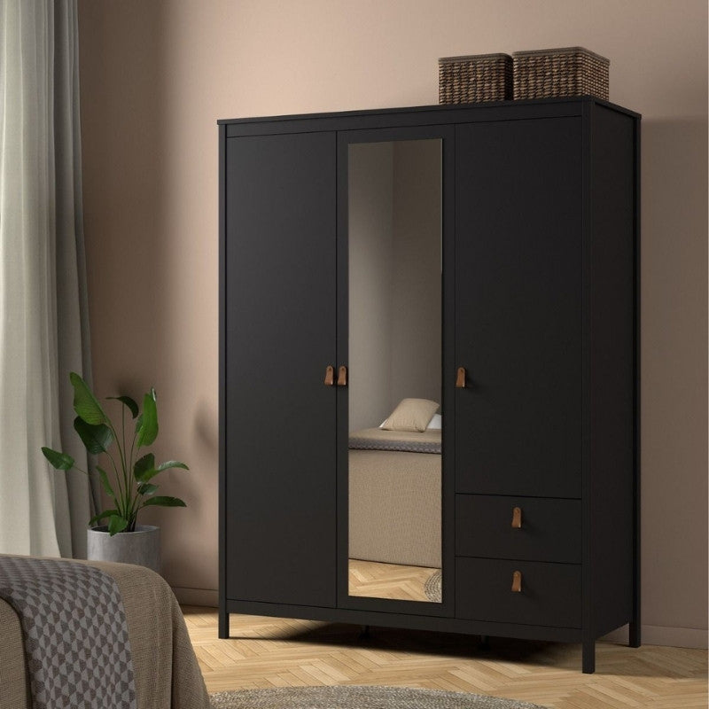 Furniture To Go Barcelona 2 Doors 1 Mirror Door 2 Drawers Wardrobe Matte Black