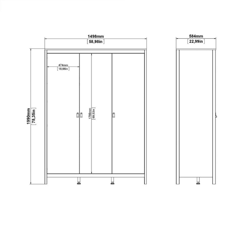 Furniture To Go Barcelona 3 Door Wardrobe White