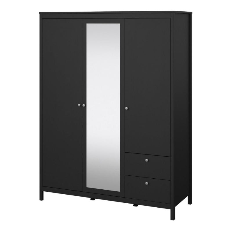 Furniture To Go Madrid 2 Doors 1 Mirror Door 2 Drawers Wardrobe Matte Black