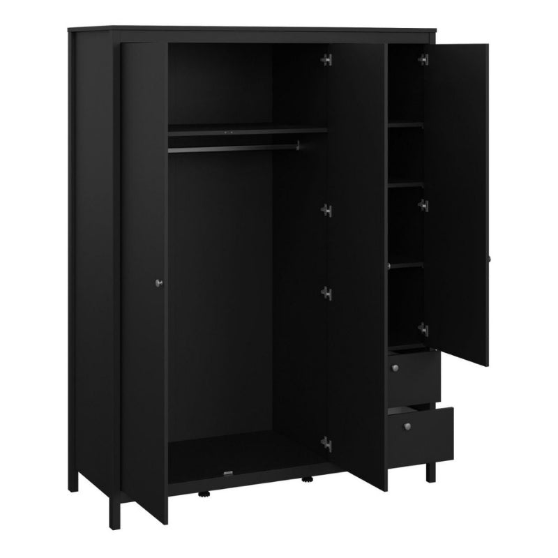 Furniture To Go Madrid 2 Doors 1 Mirror Door 2 Drawers Wardrobe Matte Black