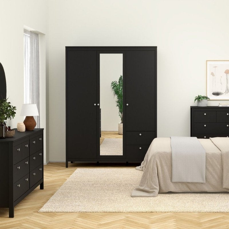 Furniture To Go Madrid 2 Doors 1 Mirror Door 2 Drawers Wardrobe Matte Black