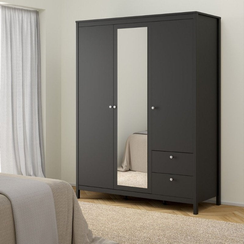 Furniture To Go Madrid 2 Doors 1 Mirror Door 2 Drawers Wardrobe Matte Black