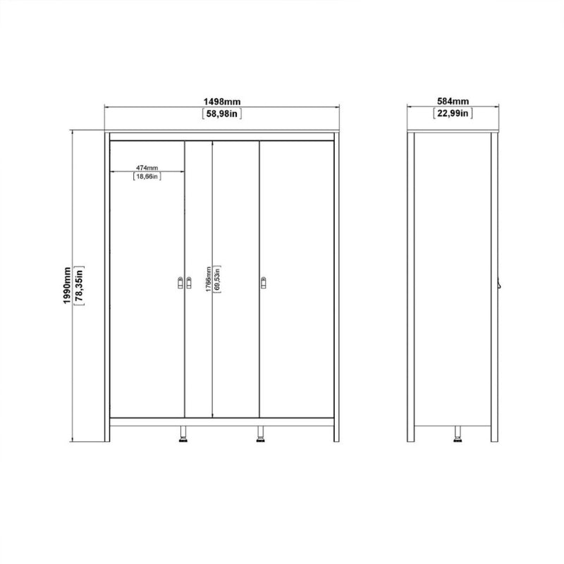 Furniture To Go Madrid 3 Door Wardrobe Matte Black