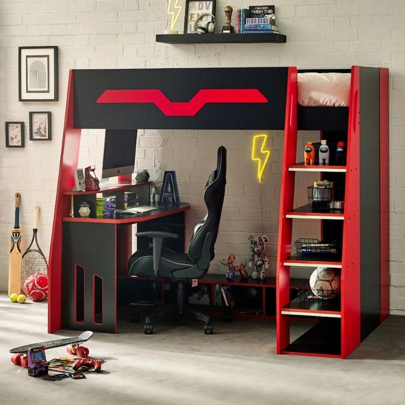 Julian Bowen Eagle Gaming High Sleeper Bed Black & Red