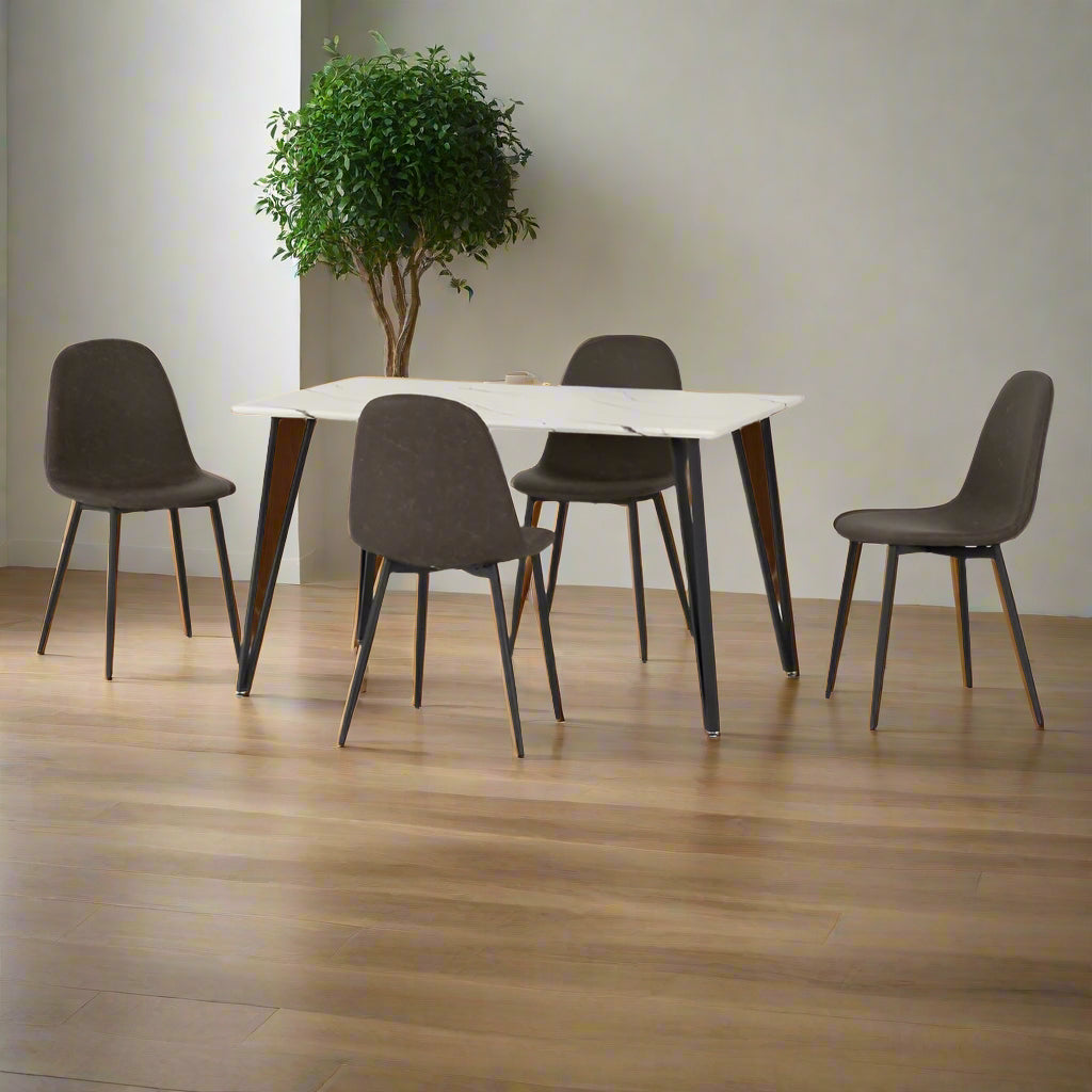 Seconique Marlow Dining Set with Athens Chairs White Marble Effect/Black/Brown Faux Leather