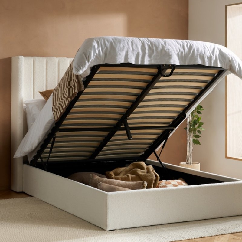 Birlea Maisey Double Ottoman Bed White Boucle