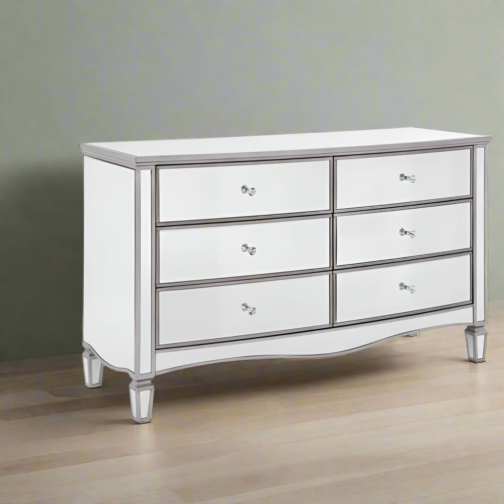 Birlea Elysee 6 Drawer Wide Chest Glass