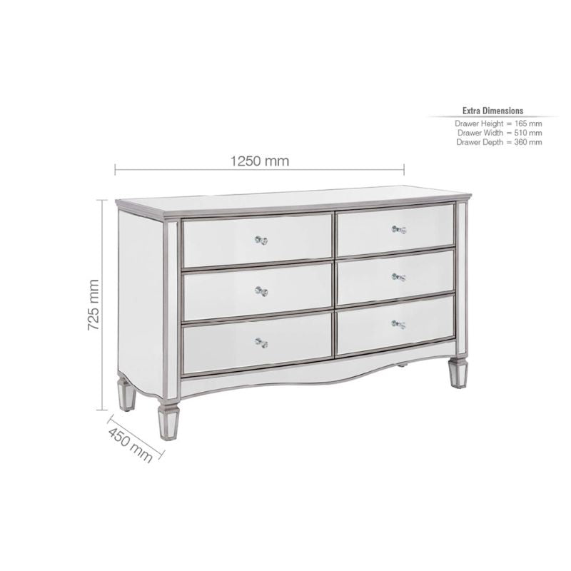 Birlea Elysee 6 Drawer Wide Chest Glass