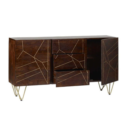 Indian Hub Dark Gold Extra Large Sideboard 3 Drawers And 2 Doors