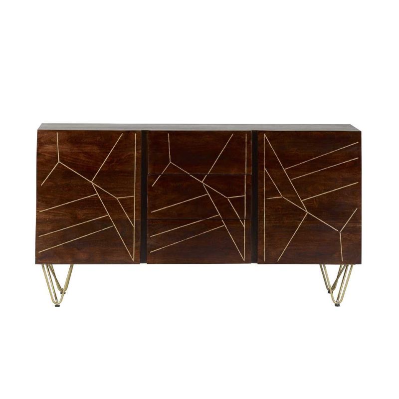 Indian Hub Dark Gold Extra Large Sideboard 3 Drawers And 2 Doors