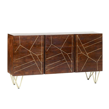 Indian Hub Dark Gold Extra Large Sideboard 3 Drawers And 2 Doors