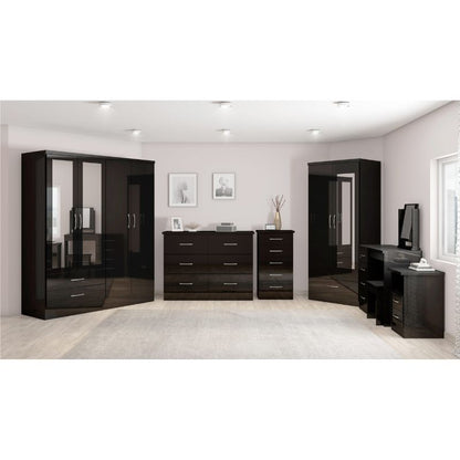 Seconique Nevada 4 Door 2 Drawer Mirrored Wardrobe Black Gloss