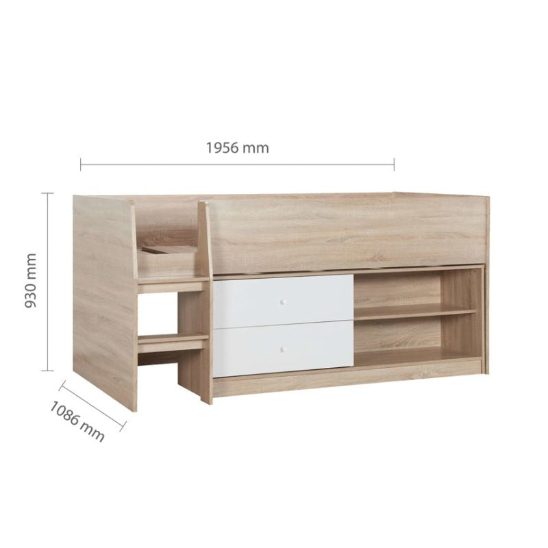 Birlea Leyton Cabin Single Bed White & Oak Effect