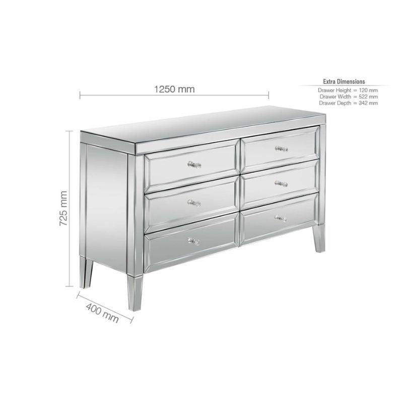 Birlea Valencia Mirrored 6 Drawer Chest