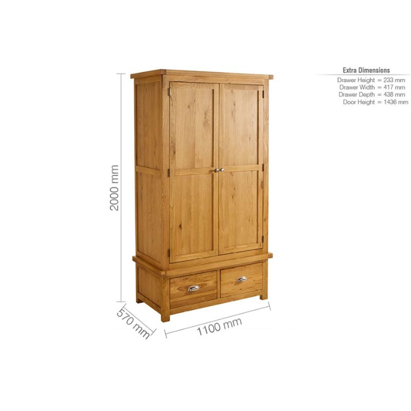 Birlea Woburn 2 Door 2 Drawer Oak Wardrobe