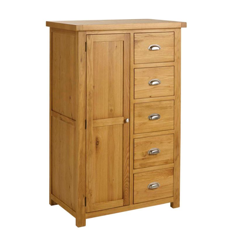 Wooden cabinet with four drawers and two doors, perfect for storing various items in a stylish manner.