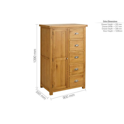 Birlea Woburn 1 Door 5 Drawer Oak Wardrobe