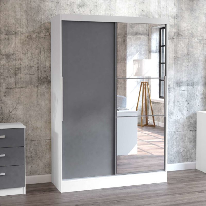 Birlea Lynx 2 Door Sliding Wardrobe with Mirror White and Grey