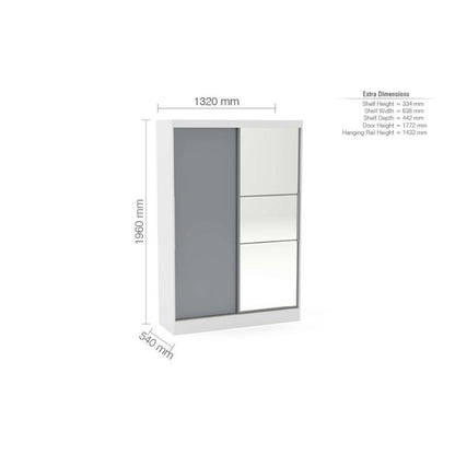 Birlea Lynx 2 Door Sliding Wardrobe with Mirror White and Grey