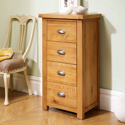 Birlea Woburn Oak 4 Drawer Narrow Chest