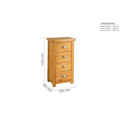 Birlea Woburn Oak 4 Drawer Narrow Chest