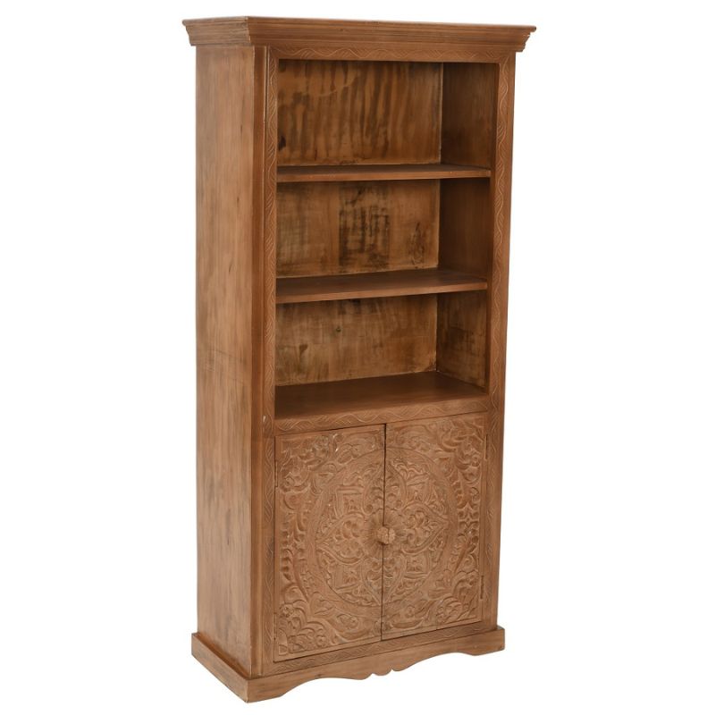 Indian Hub Artwork Mango Wood Large Corner Bookcase