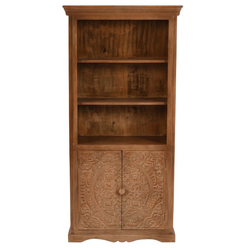 Indian Hub Artwork Mango Wood Large Corner Bookcase