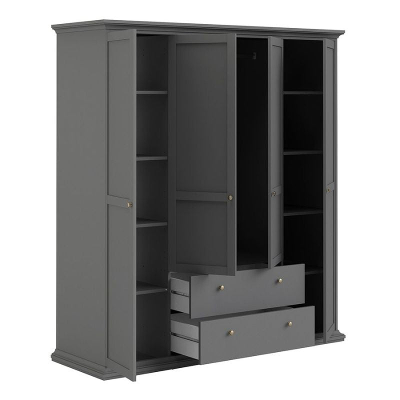 Furniture To Go Paris Wardrobe with 4 Doors and 2 Drawers in Matte Grey