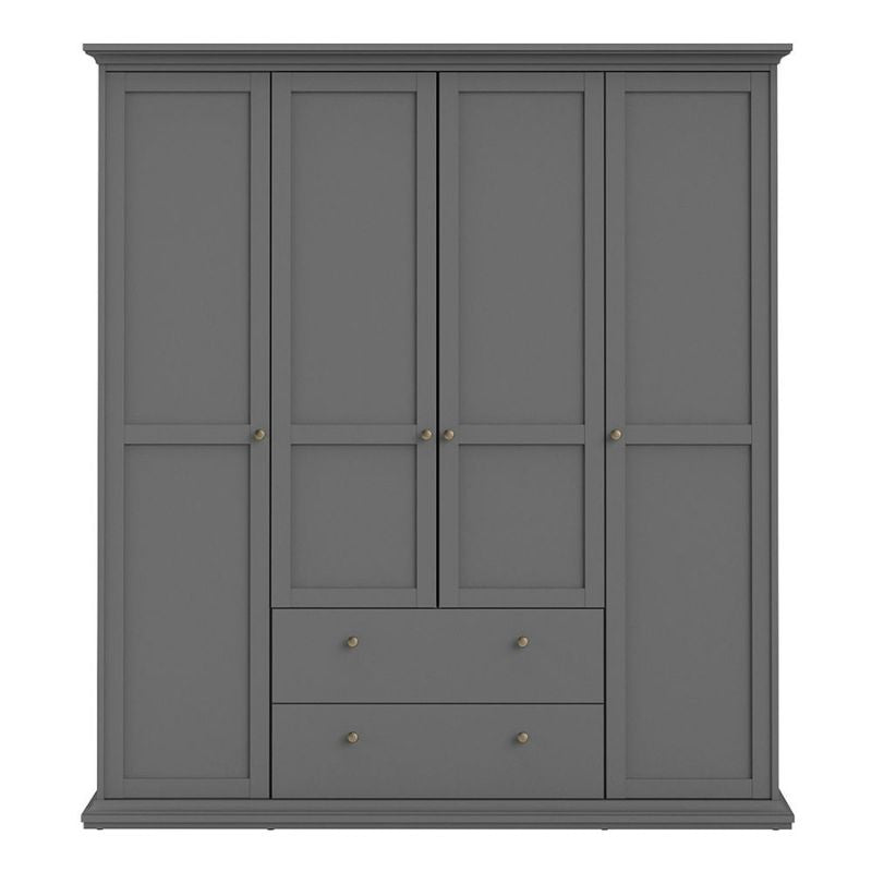 Furniture To Go Paris Wardrobe with 4 Doors and 2 Drawers in Matte Grey