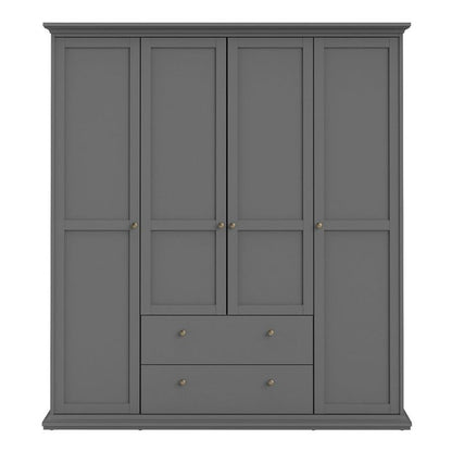 Furniture To Go Paris Wardrobe with 4 Doors and 2 Drawers in Matte Grey