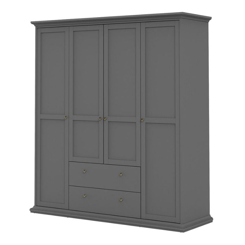 Furniture To Go Paris Wardrobe with 4 Doors and 2 Drawers in Matte Grey