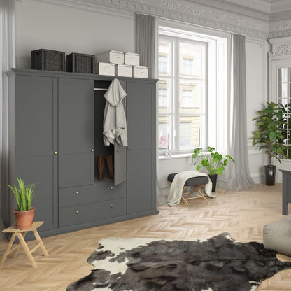 Furniture To Go Paris Wardrobe with 4 Doors and 2 Drawers in Matte Grey