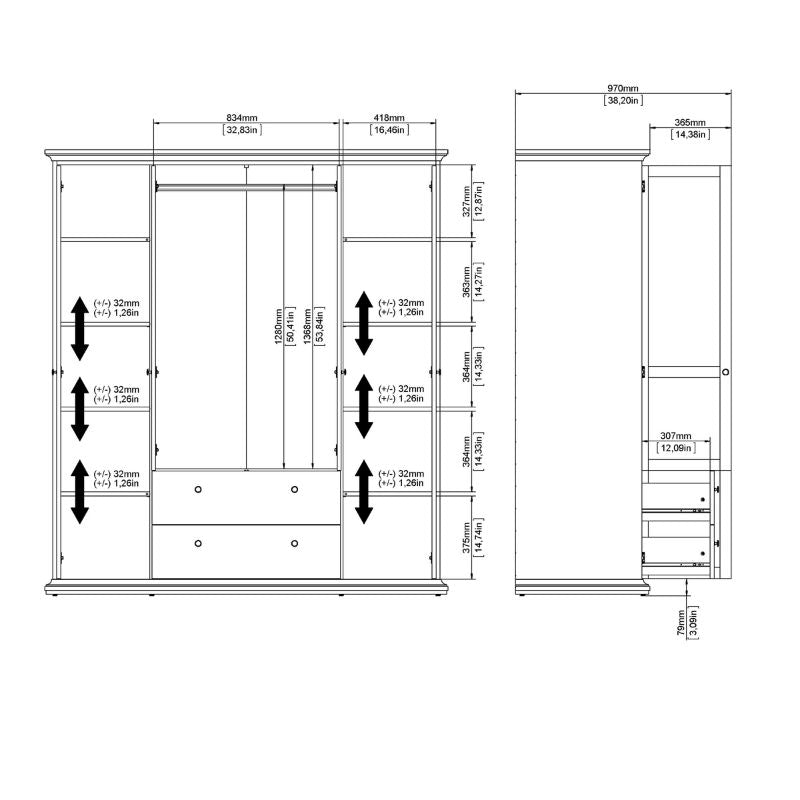 Furniture To Go Paris Wardrobe with 4 Doors and 2 Drawers in Matte Grey