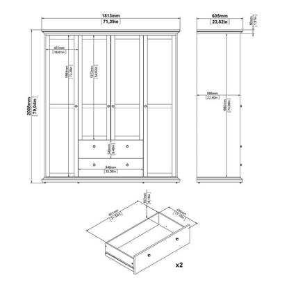 Furniture To Go Paris Wardrobe with 4 Doors and 2 Drawers in Matte Grey