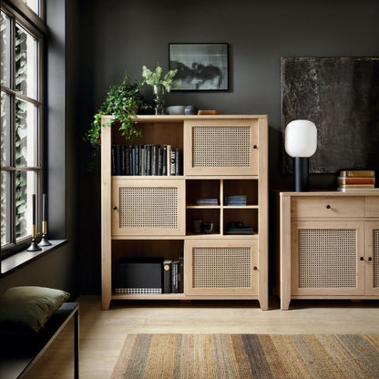 Furniture To Go Cestino 3 Door 3 Drawer Sideboard in Jackson Hickory Oak and Rattan Effect