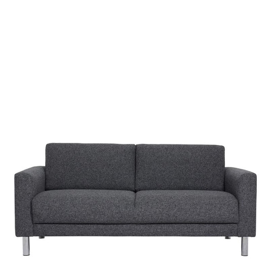 Modern grey couch with silver and metal frame.