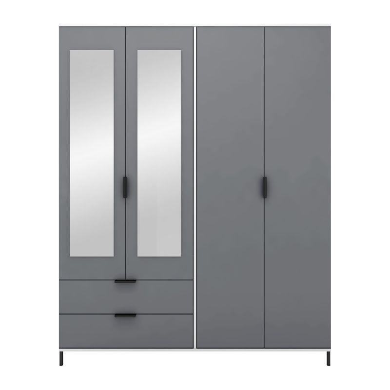 Seconique Madrid 4 Door 2 Drawer Mirrored Wardrobe Grey/White Gloss